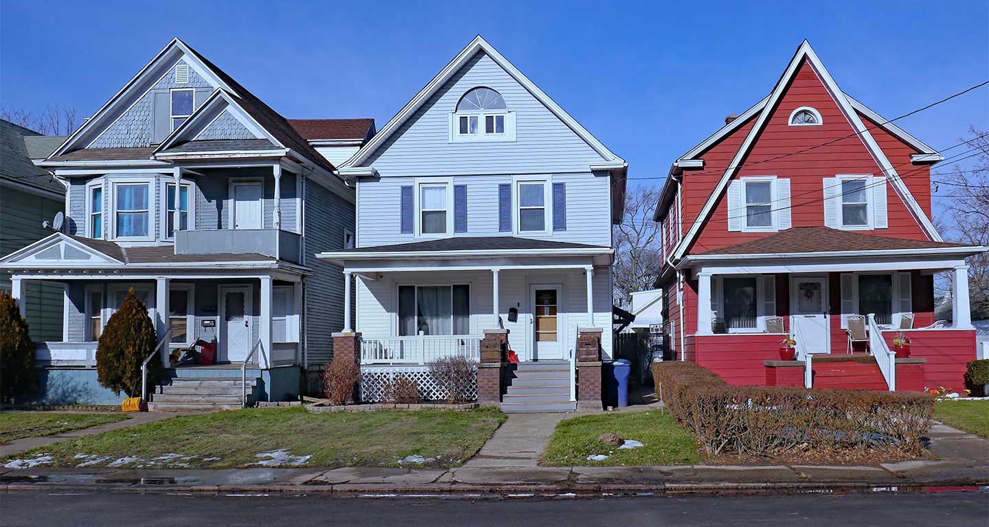 Row of homes with front porches 