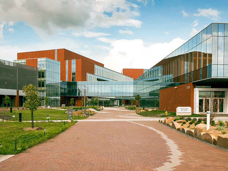 Image of walkway through new Des Moines University campus
