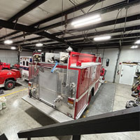 Fire truck in a garage