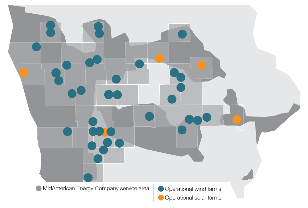 Iowa Wind and Solar Farm Map