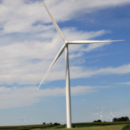 Blue sky, white clouds, wind turbine