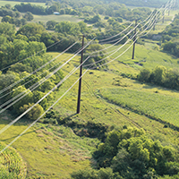 Aerial photo of power transmission lines