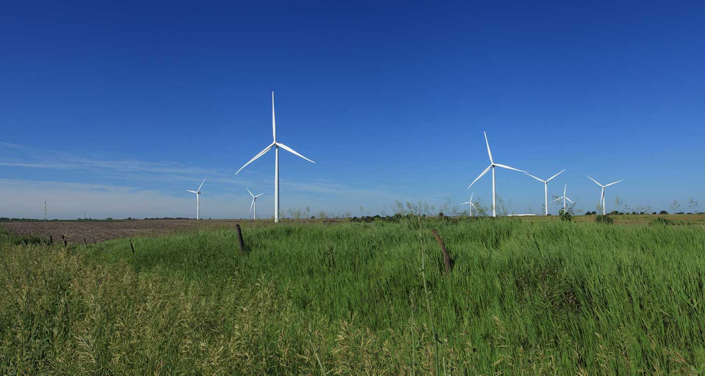 Iowa wind turbines, green grass