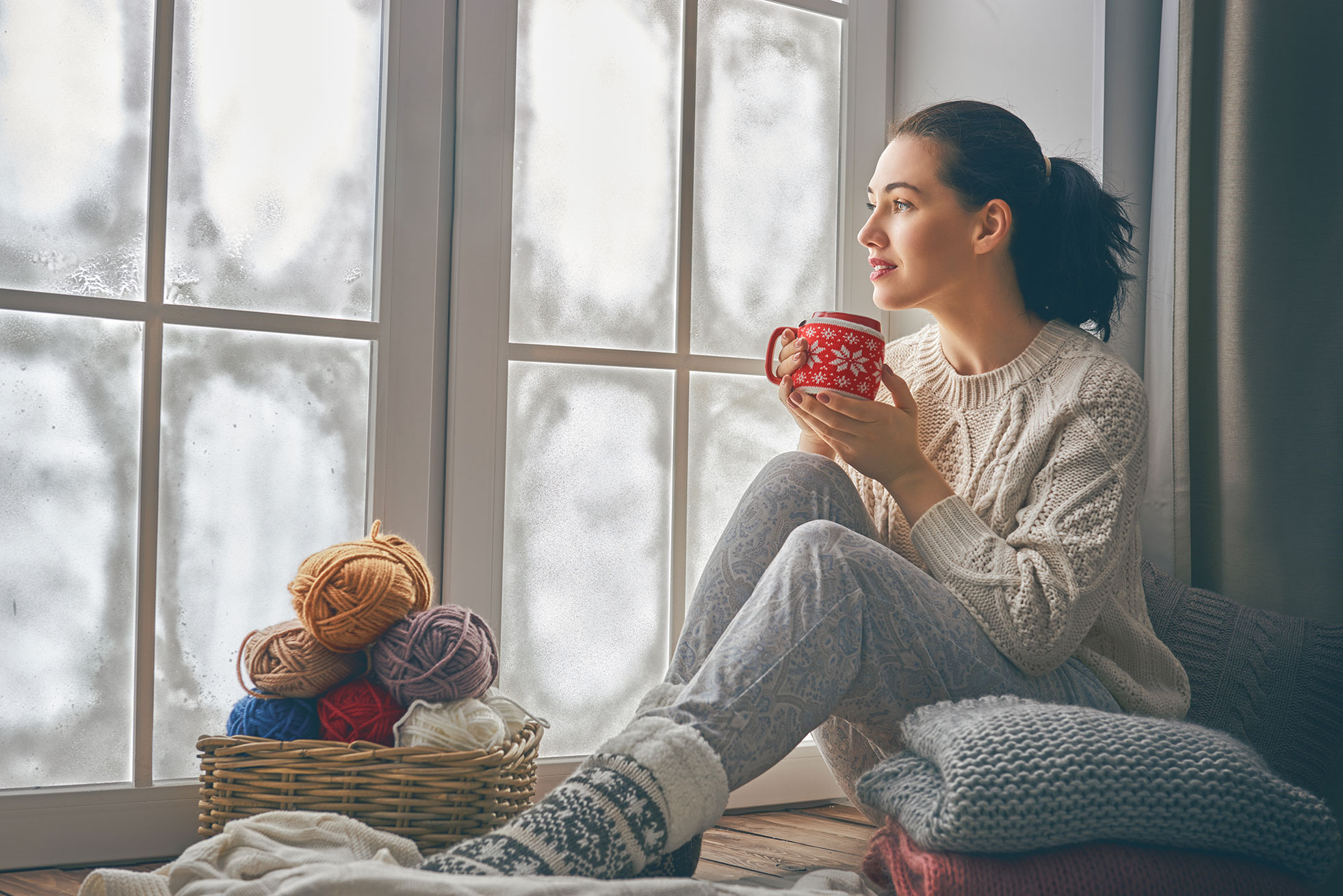 Coffee by the window in winter